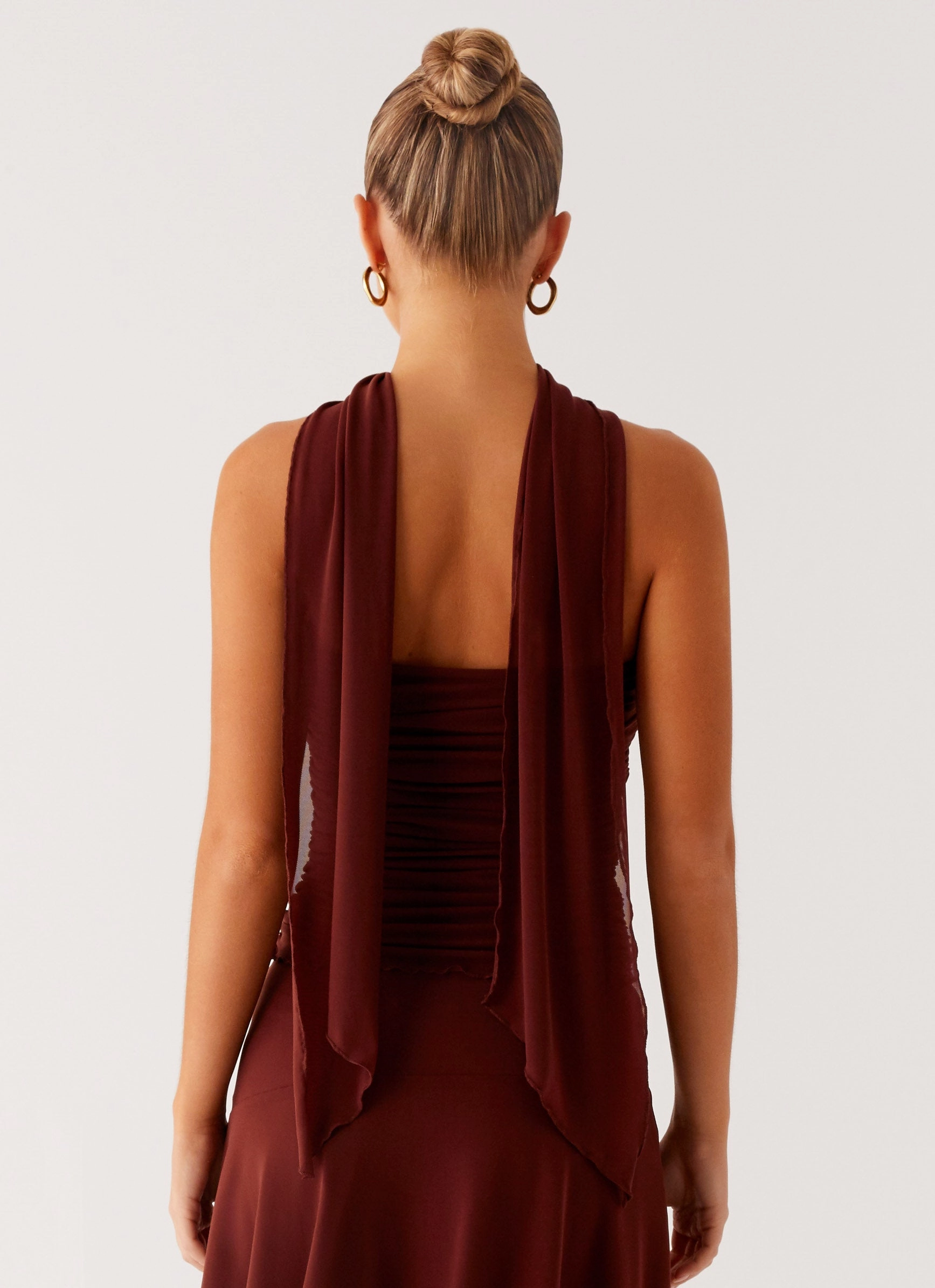 Sporty Blouse LightweightFabric Mirage Scarf Top - Chocolate