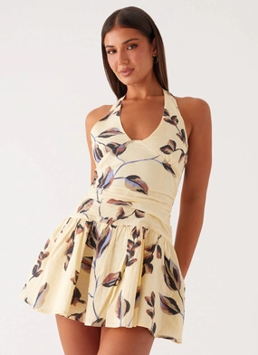 Mirelle Halter Neck Mini Dress - Buttercream Bliss Classic Waistband