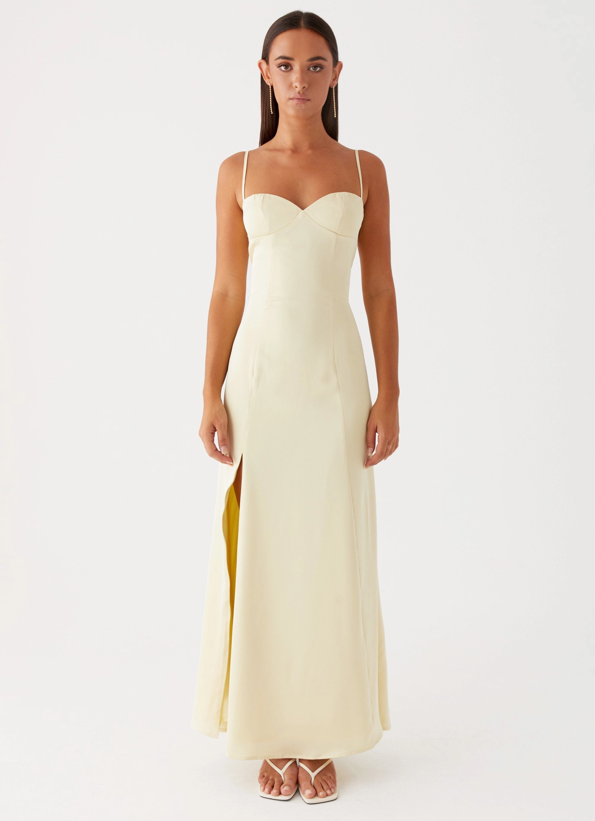 Neutral Tones Event Glow Miss Bloom Maxi Dress - Lemon