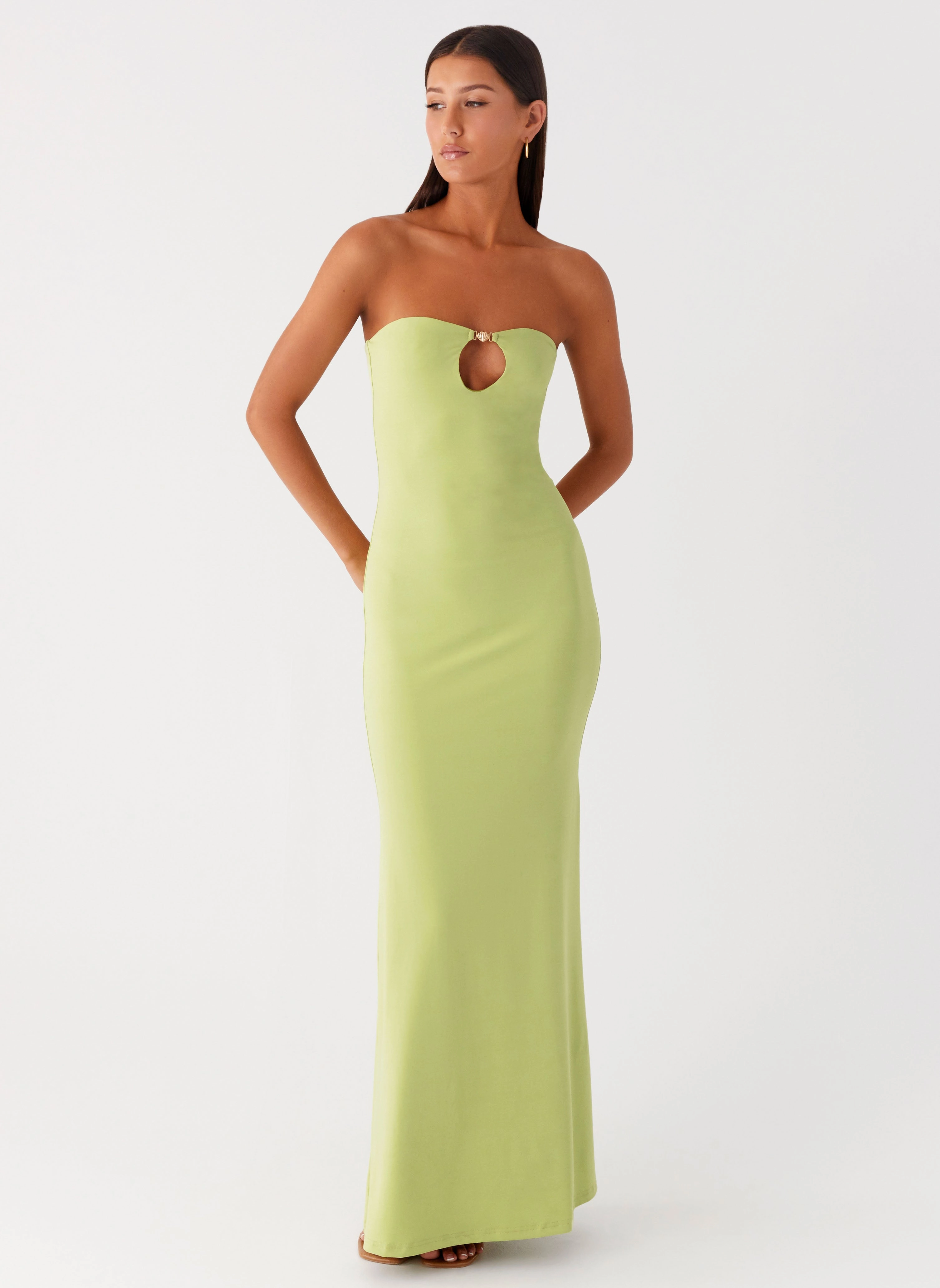 Moara Cut Out Maxi Dress - Lime Green Graduation-Event Fitted waist