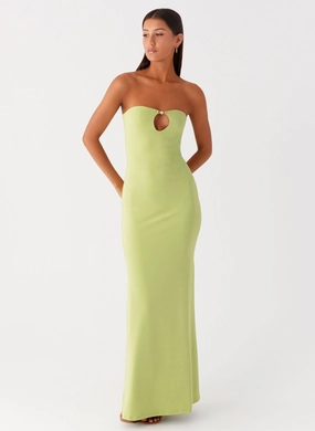 Moara Cut Out Maxi Dress - Lime Green Graduation-Event Fitted waist