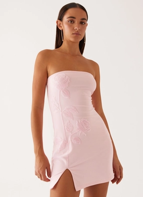Premium Fabric Lightweight warm-weather dress Enora Beaded Mini Dress - Baby Pink