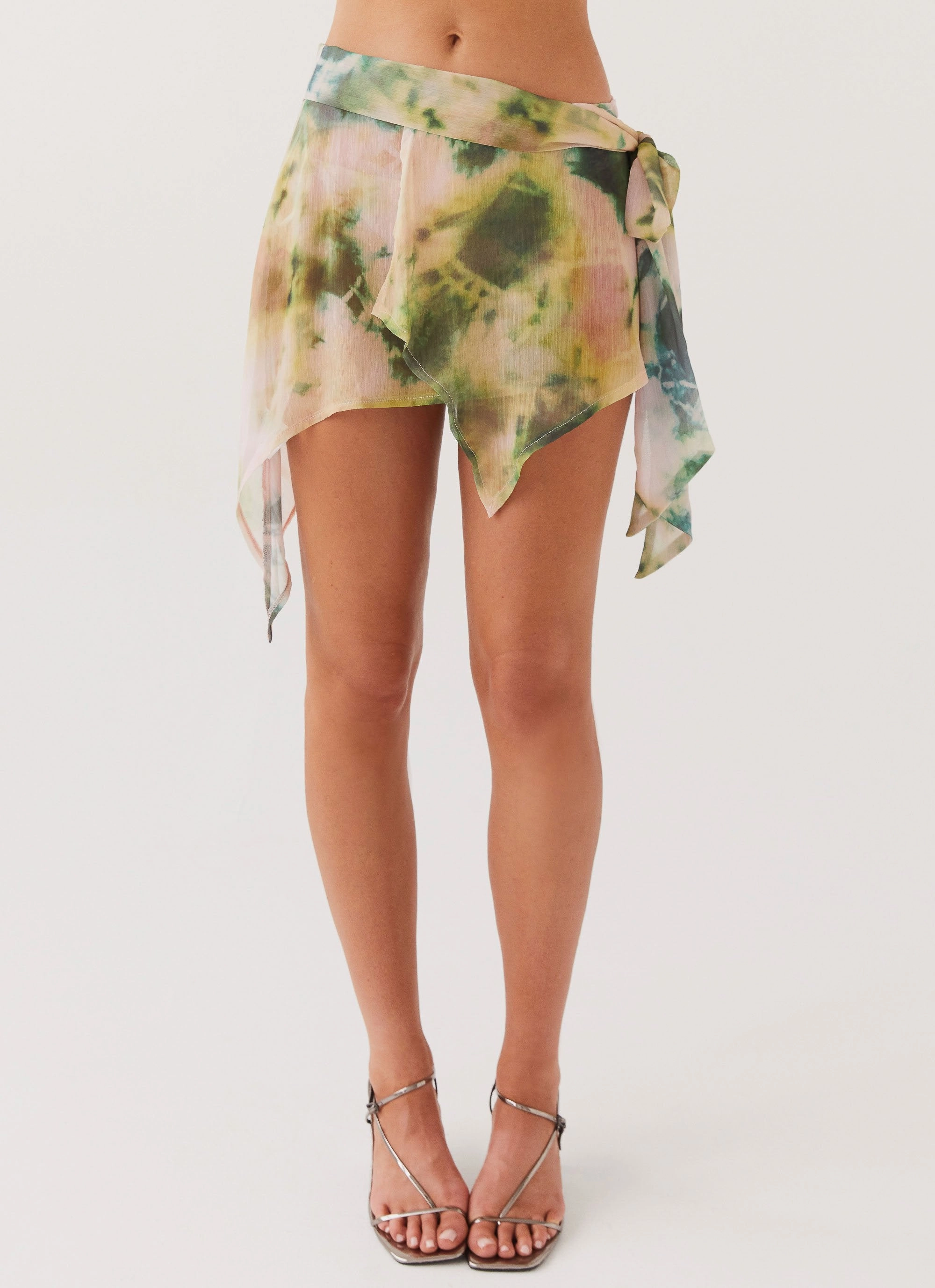 Soft Shell Material Sariah Tie Mini Skirt - Rainforest