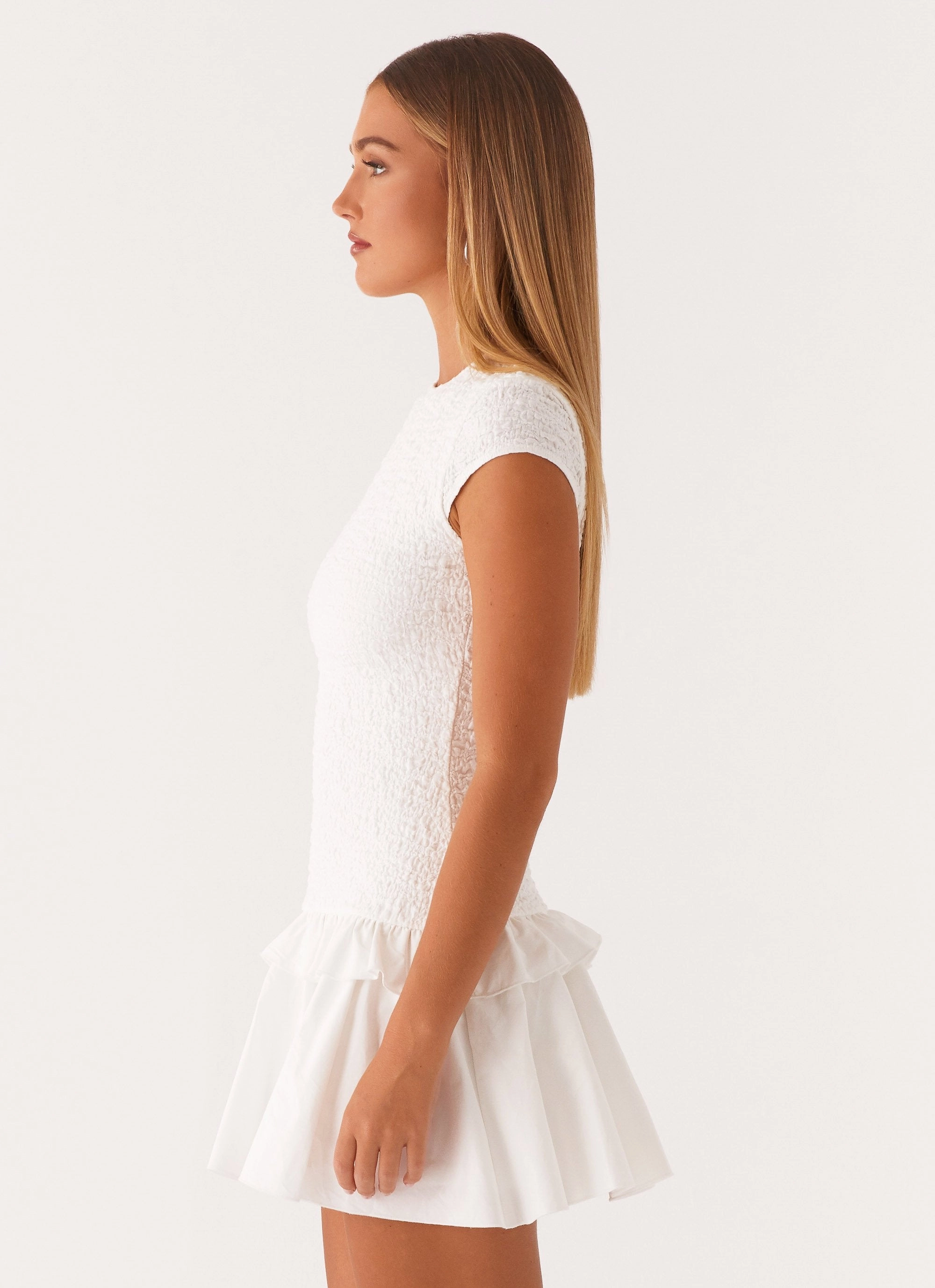 Layered-Look Relaxed Mood Hopeless Romantic Mini Dress - White