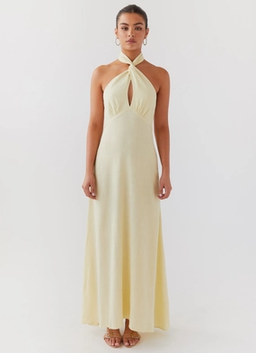 Adrienne Linen Maxi Dress - Lemon Luxury Feel Classic Touch