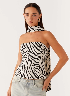 Wrinkle Resistant Textile Anais Scraf Top - Zebra