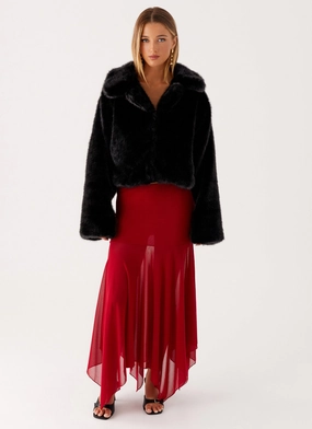 Carys Cropped Faux Fur Jacket - Black Reflective Bands Everyday Layers