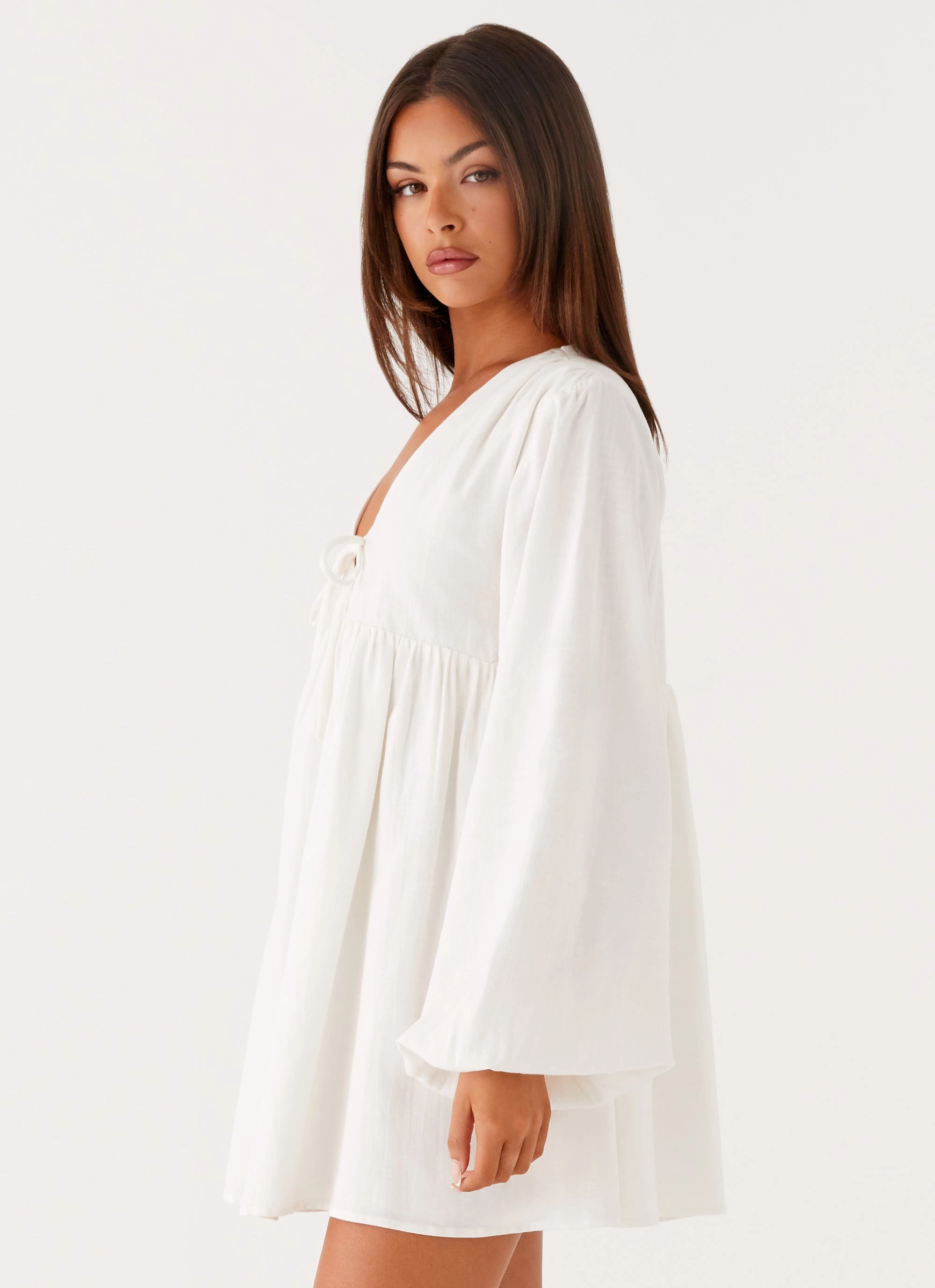 Wedding Style Kennie Linen Mini Dress - White