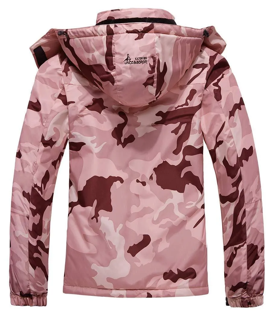 MOERDENG Women's Waterproof Ski Jacket Warm Winter Snow Coat Mountain Windbreaker Hooded Raincoat, Rosered Camo, Medium