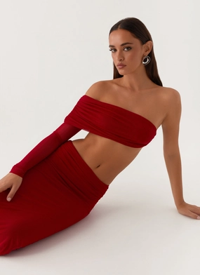 Luella One Shoulder Top - Red Tunic top Low Profile Zipper