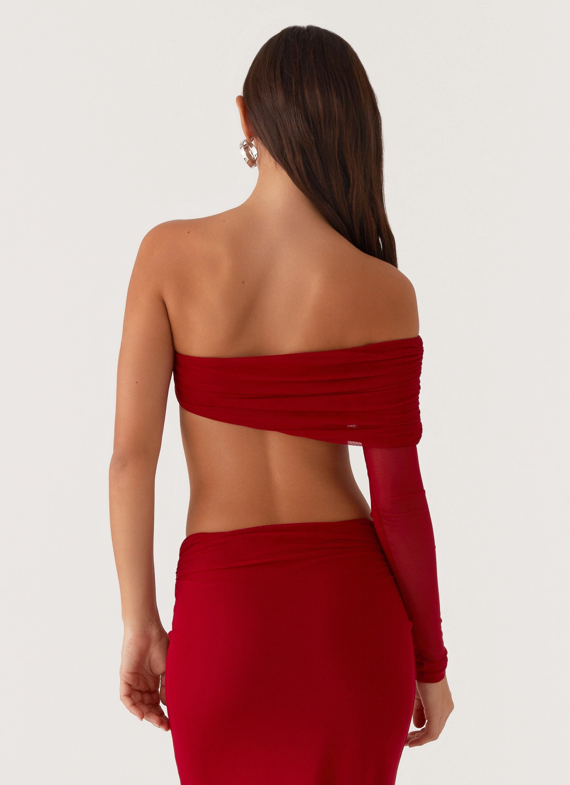 Multi Panel Cut Sustainable Waterproofing Luella One Shoulder Top - Red