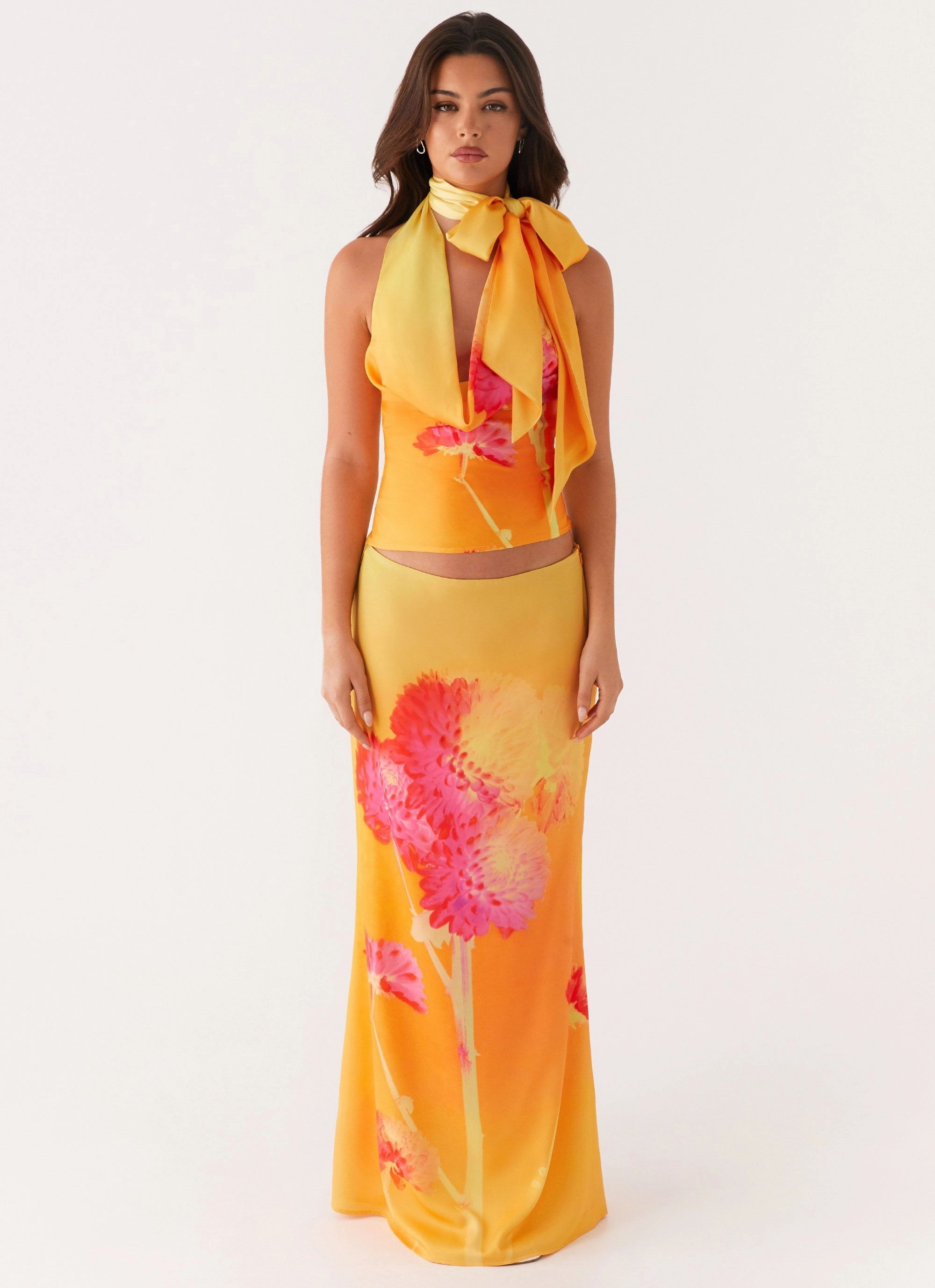 Nala Top - Orange Floral Bound Edges