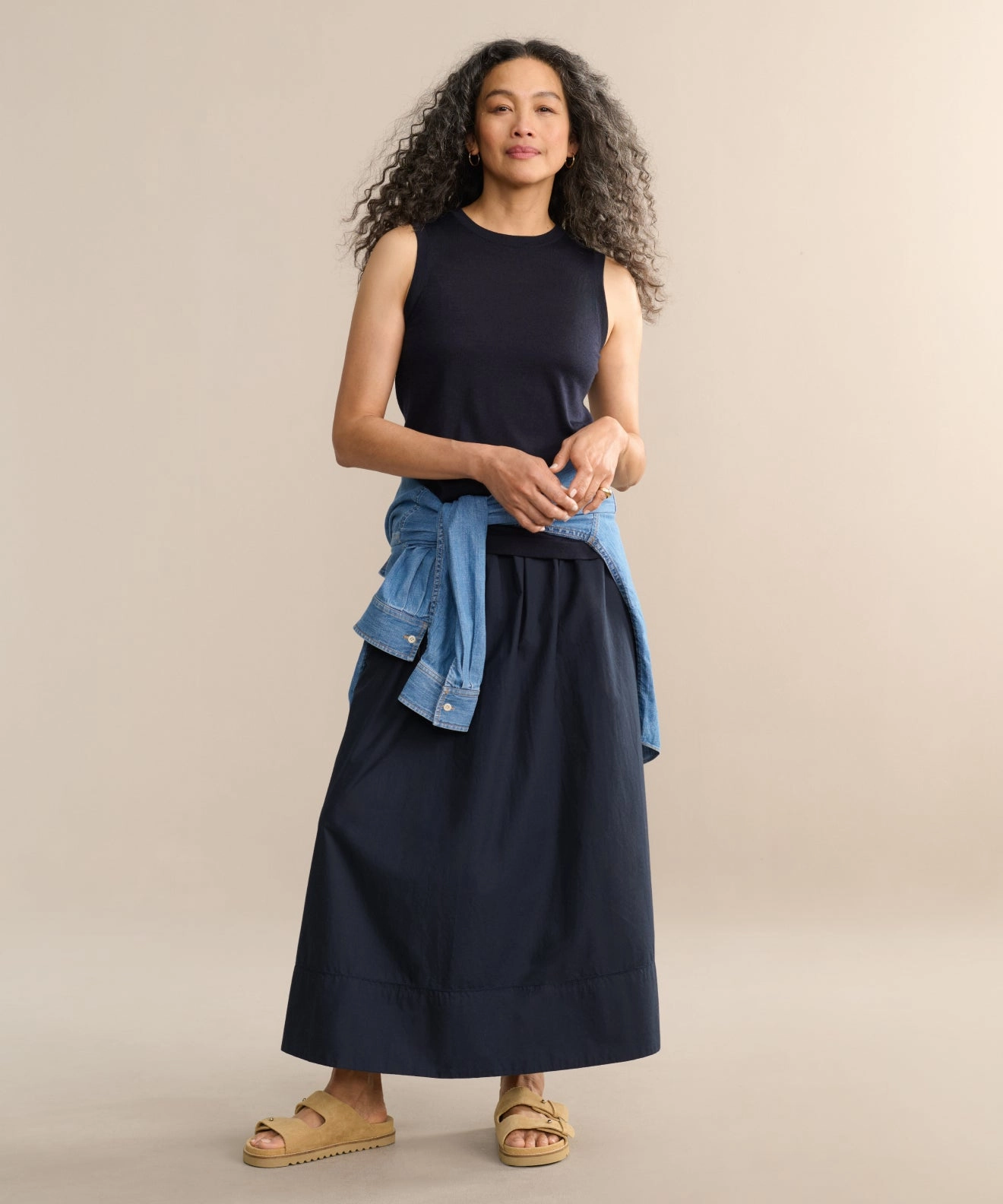 Ribbed Collar Design Merino Tank