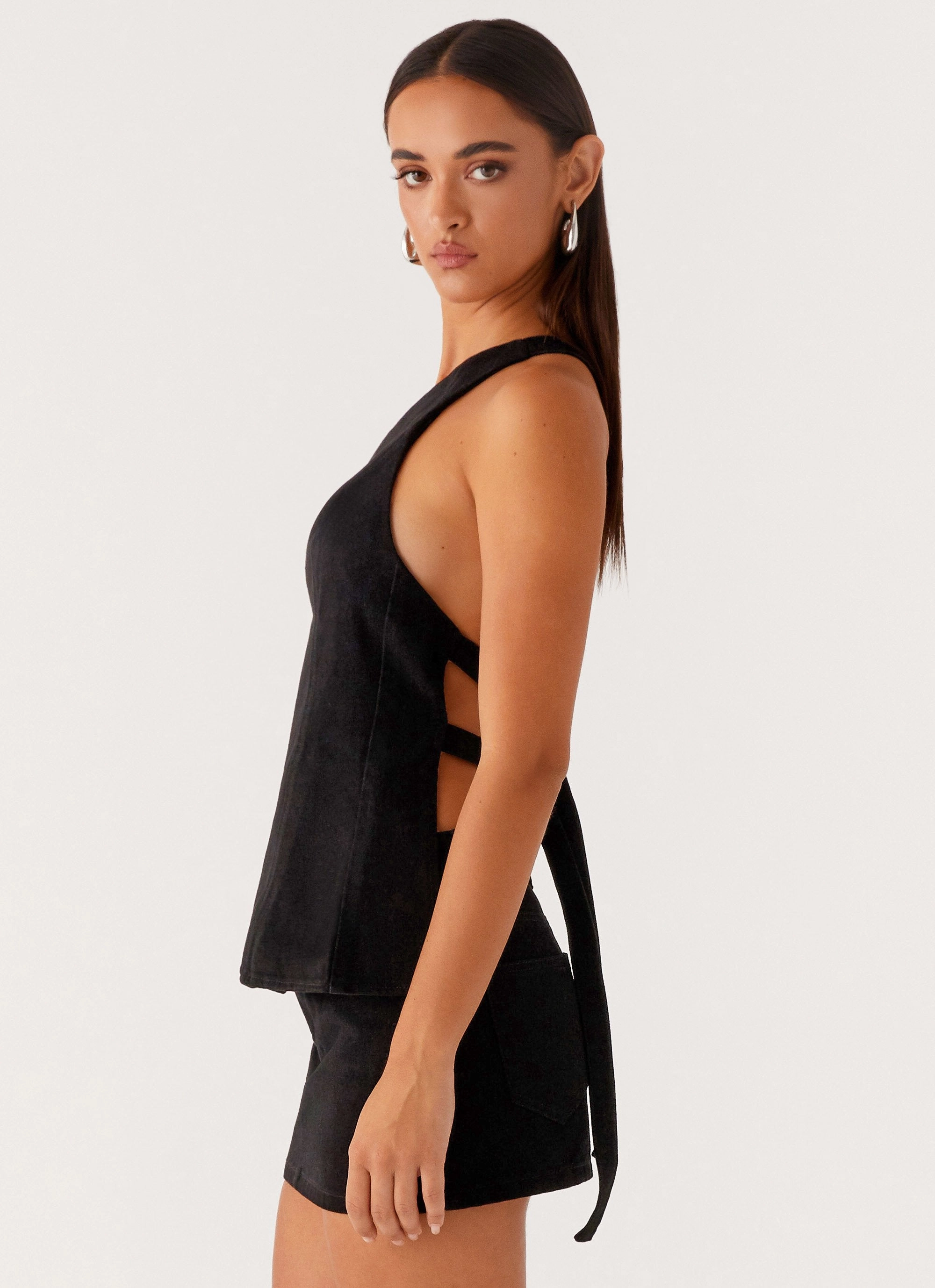 LowMaintenance Flexible Cuffs Maysa Denim Top - Black