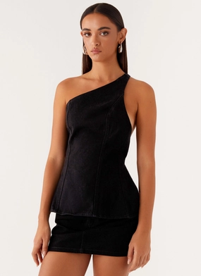 Maysa Denim Top - Black Hidden Zipper Pocket FlexibleCuffs