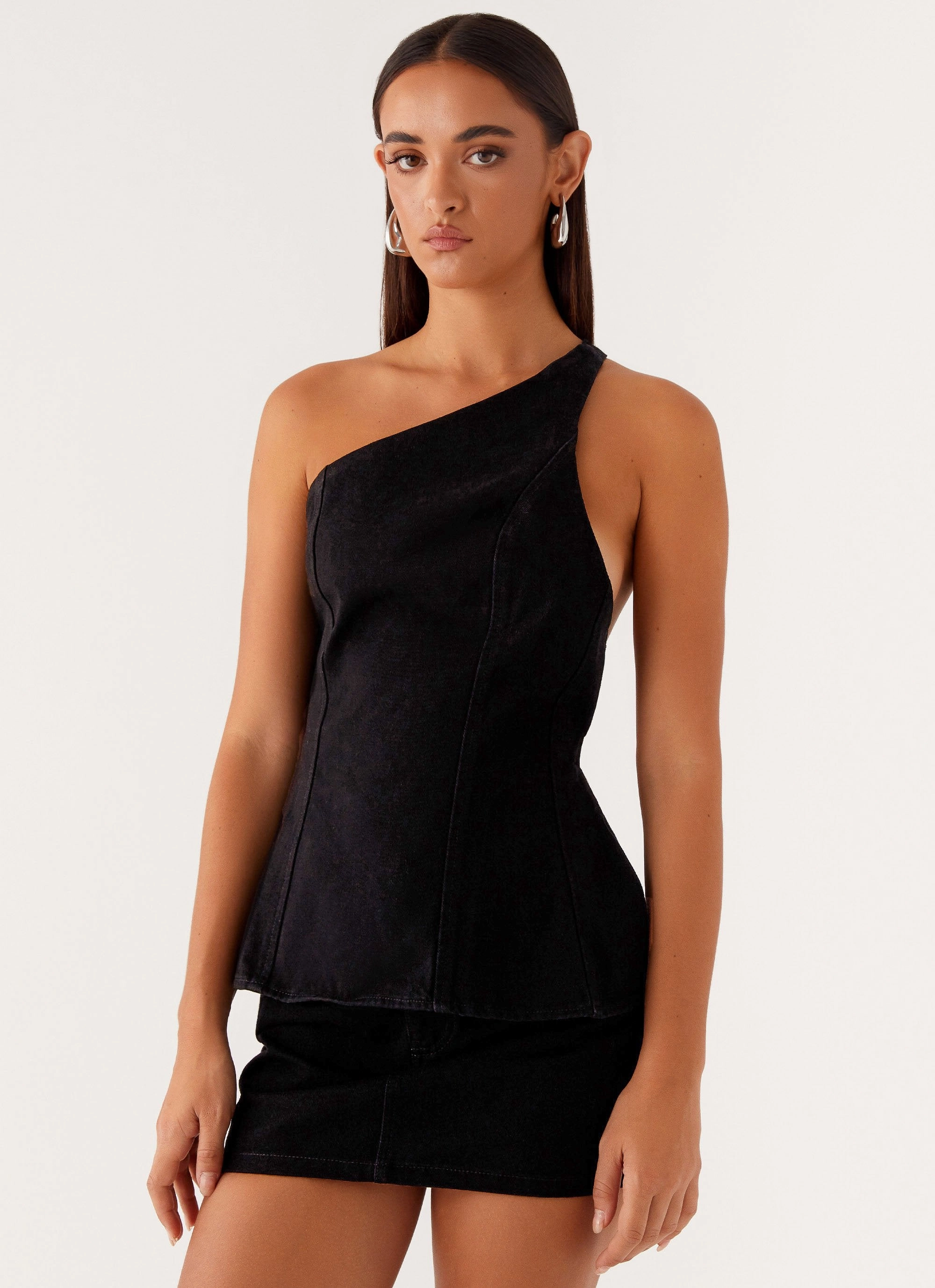 Maysa Denim Top - Black Hidden Zipper Pocket FlexibleCuffs