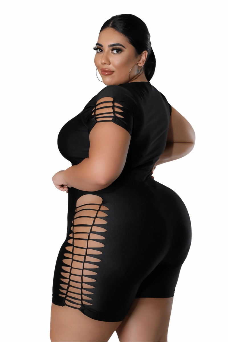 Final Sale Plus Size Short Set with Ripped Sides in Black Crisp Design Comfy Flex