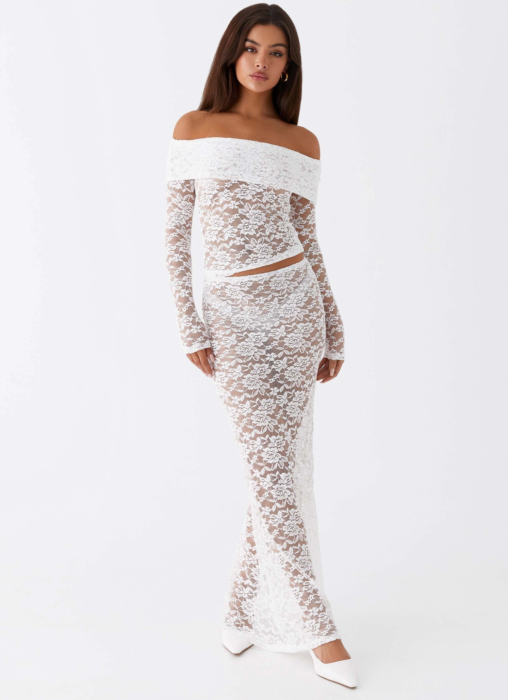 Thermal Insulation Layer Zephyra Lace Maxi Skirt - White