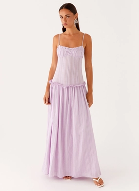 Jacinda Drop Waist Maxi Dress - Lavender Smooth Detail