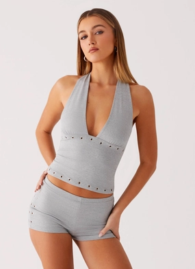 Roxy Halter Top - Grey Hidden Storage Pockets TearResistantWeave