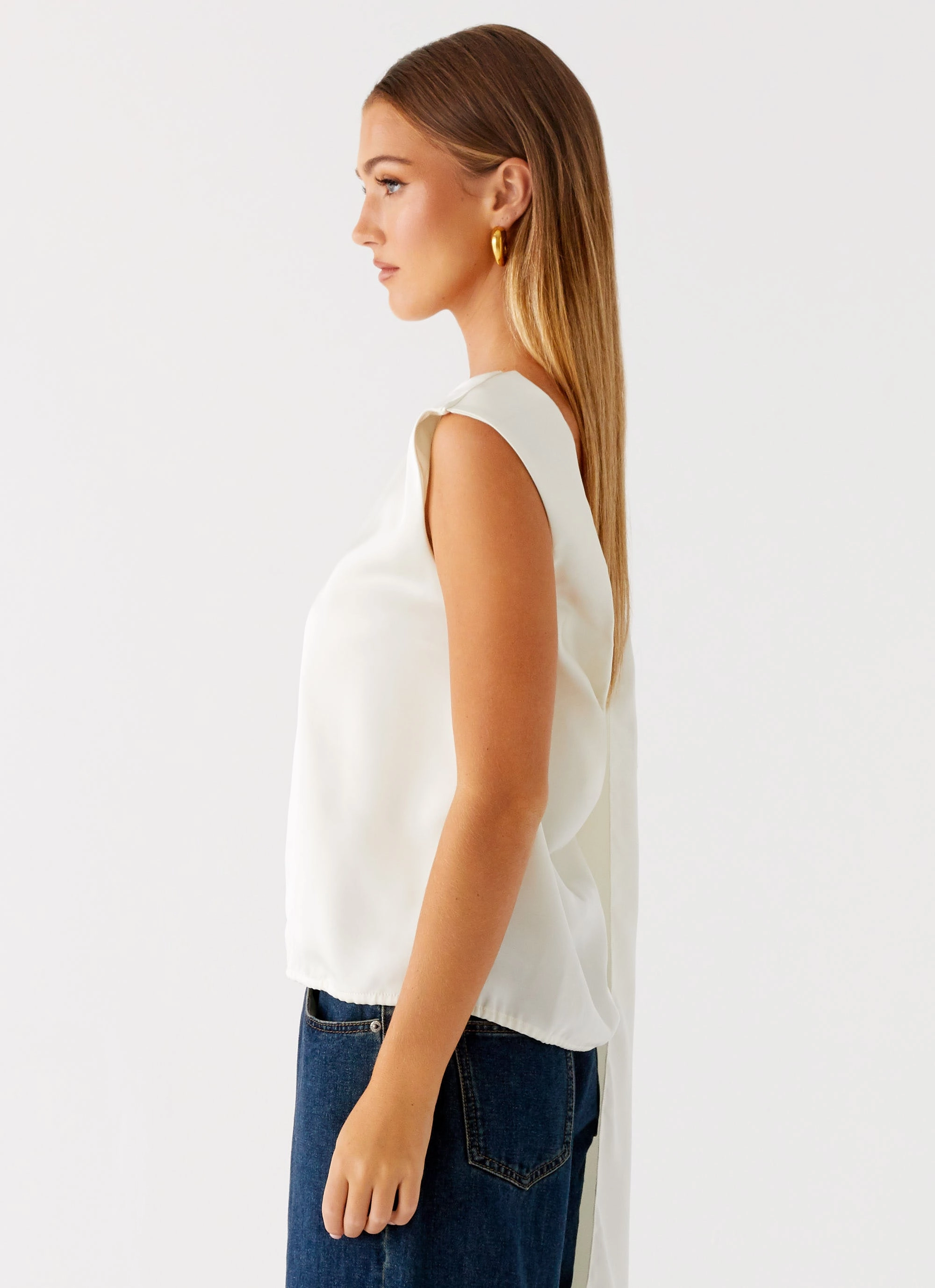 Street Style HypoallergenicMaterial Mojito Cowl Top - Ivory