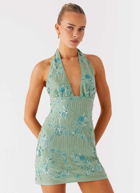 LayeredHemline Monet Beaded Mini Dress - Mint