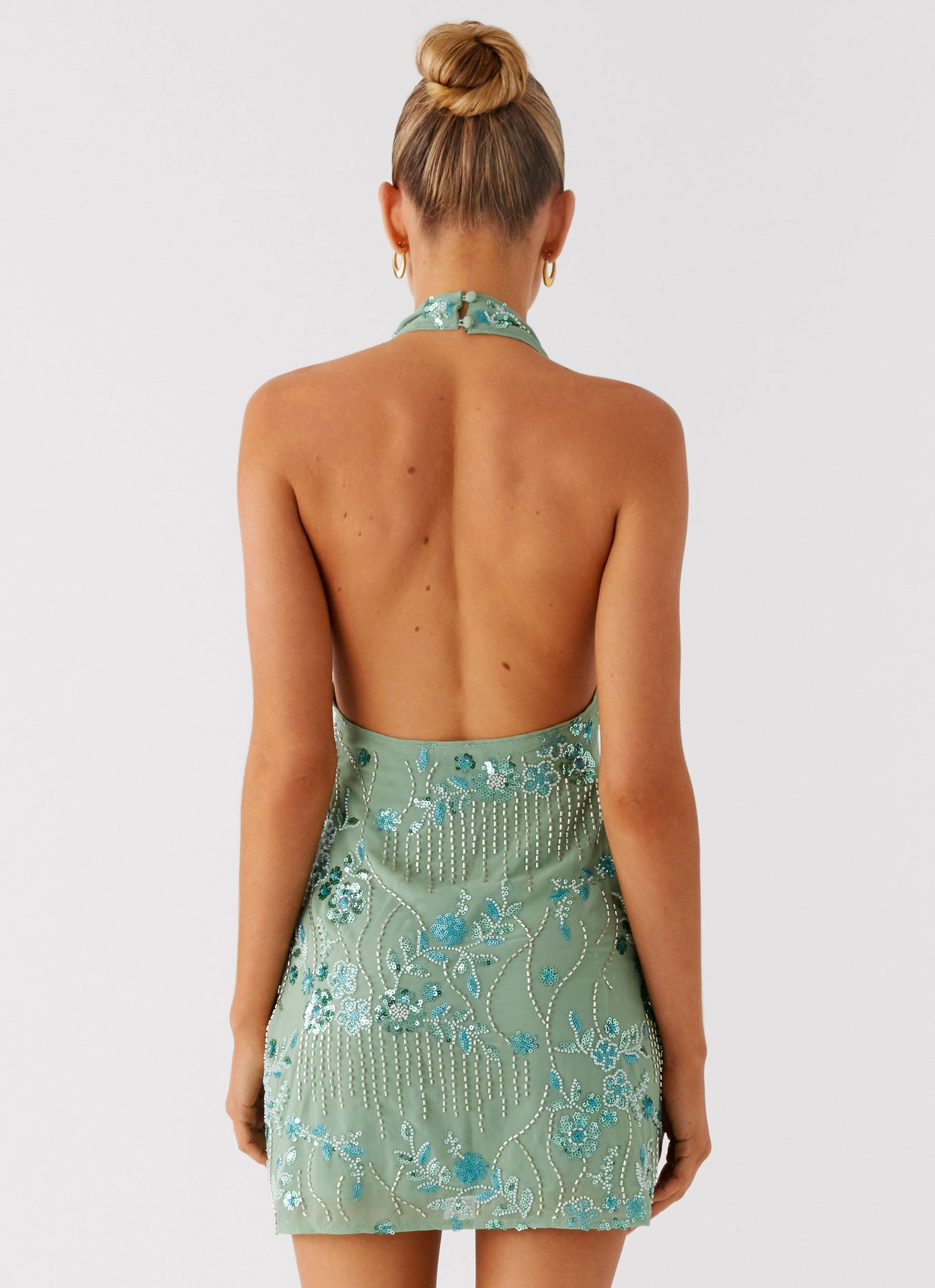Calm Grace Monet Beaded Mini Dress - Mint