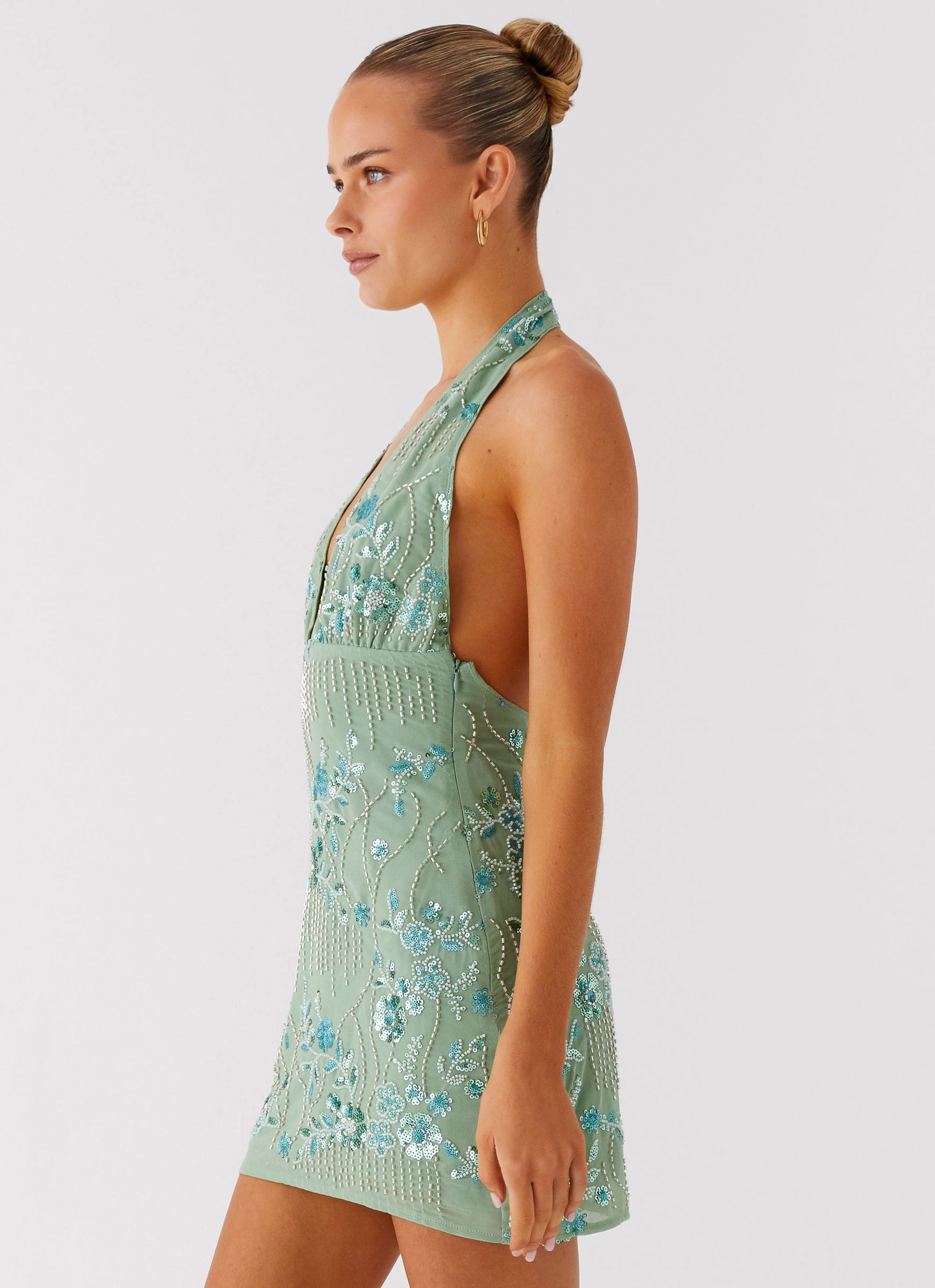 Monet Beaded Mini Dress - Mint Shine Soft