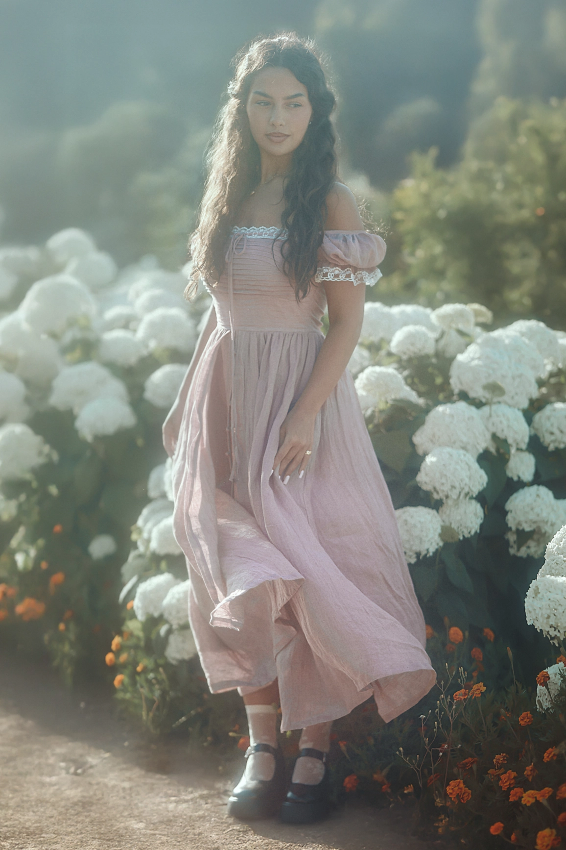 Monet Haze 26 | Fairy layered Linen Dress with pintucks Comfortable Layers ripstop fabric