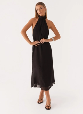 Emmalyn Midi Dress - Black Drape Wave