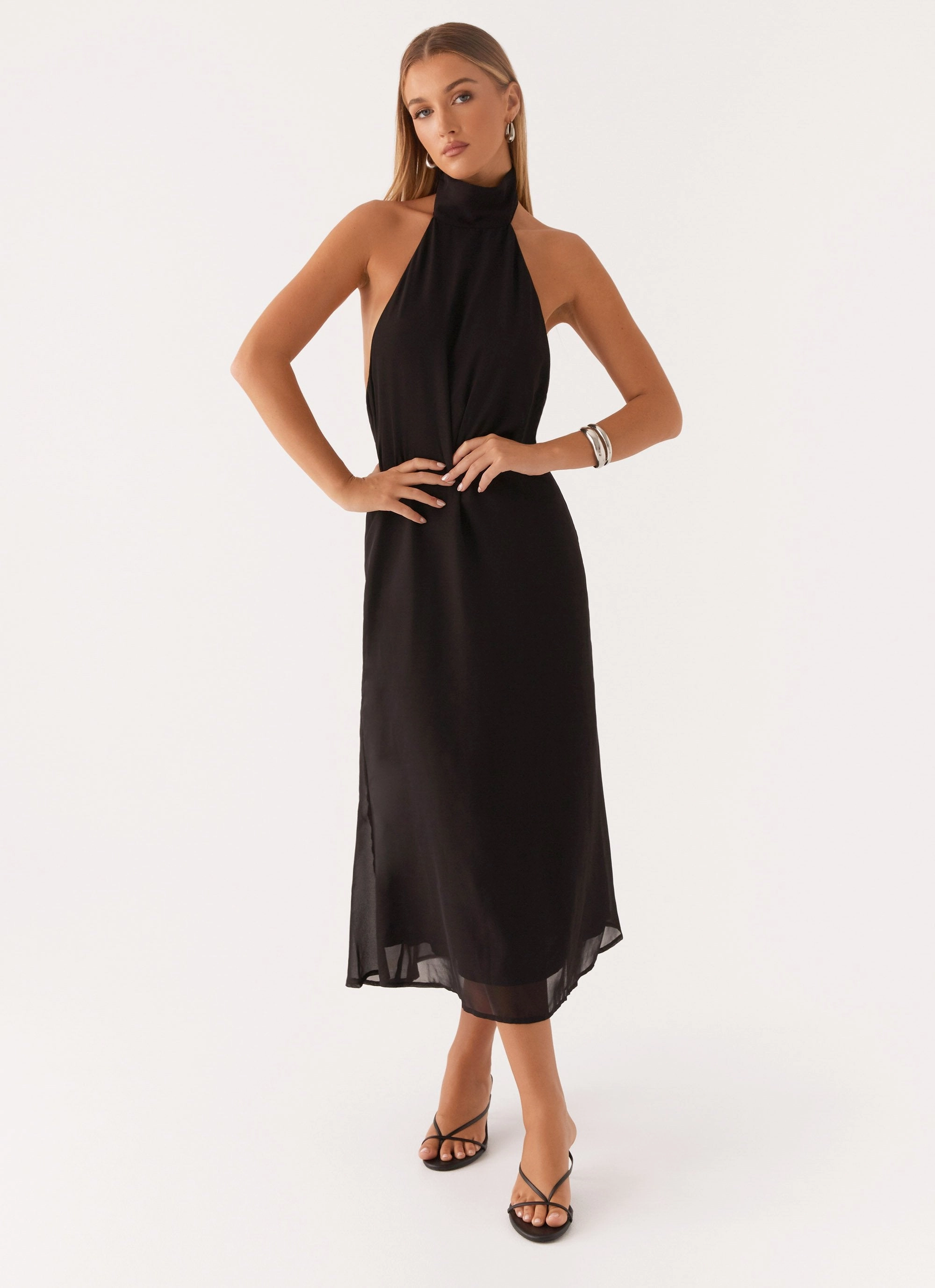 Emmalyn Midi Dress - Black Drape Wave
