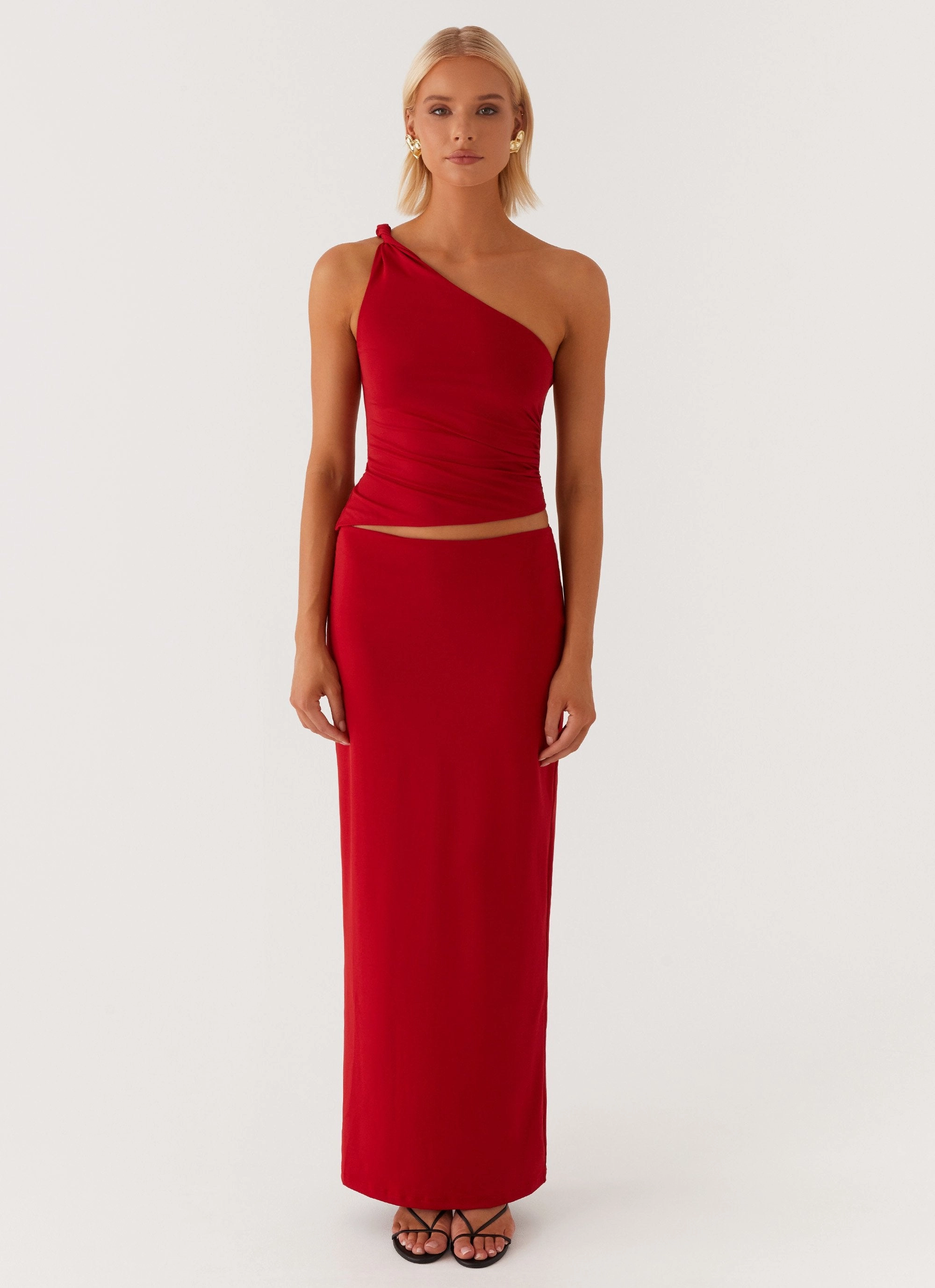 Summer Polo Lightweight Layering Option Monty One Shoulder Top - Red