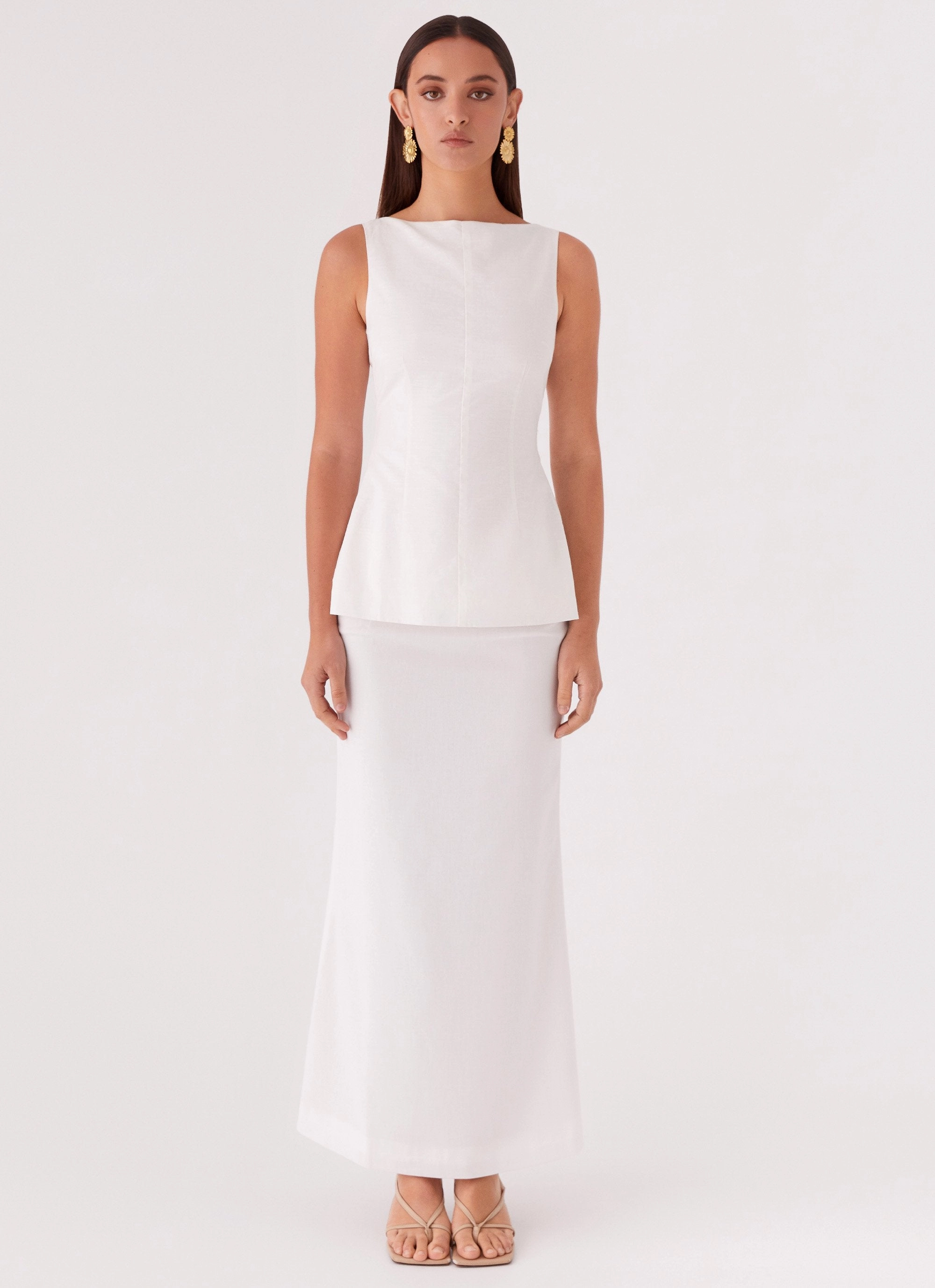 Mooney Linen Top - White Loose Blouse