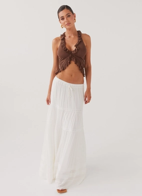 Moonstone Tiered Maxi Skirt - White Chilly Weather Wear