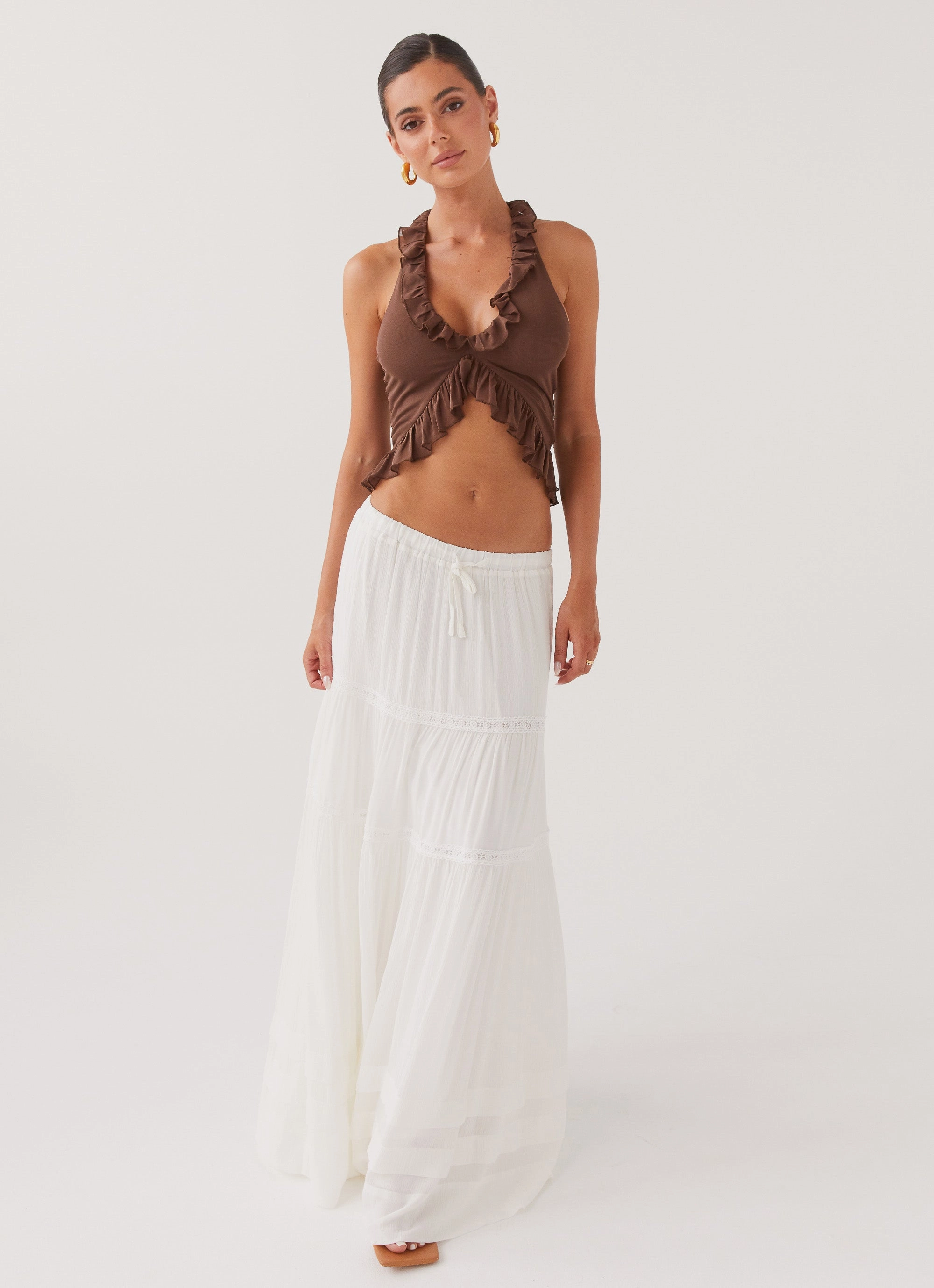 Moonstone Tiered Maxi Skirt - White Chilly Weather Wear