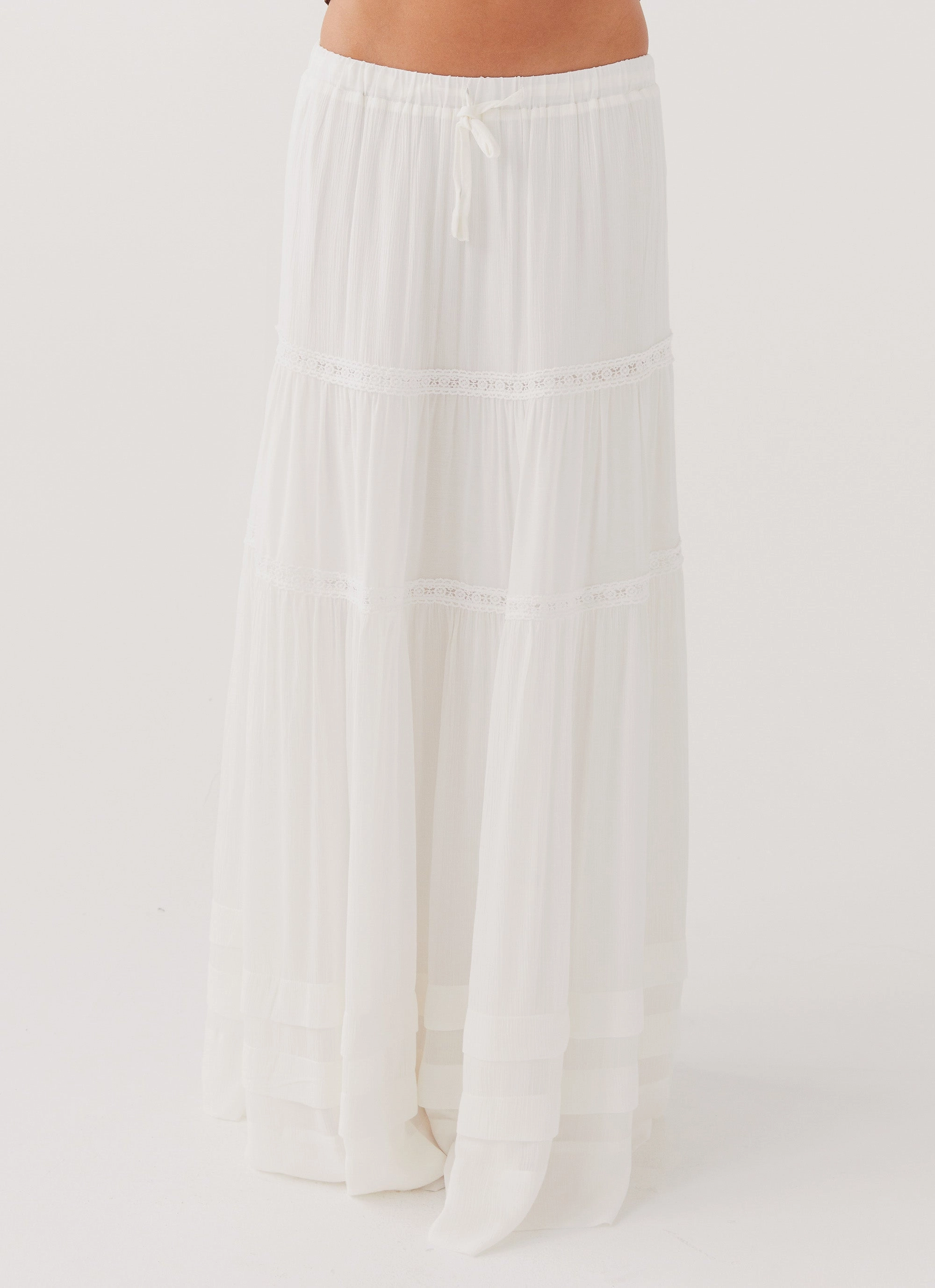 Moonstone Tiered Maxi Skirt - White Sport Comfort Fit