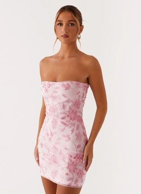 Smooth Texture Square Neck Moorey Beaded Mini Dress - Pink