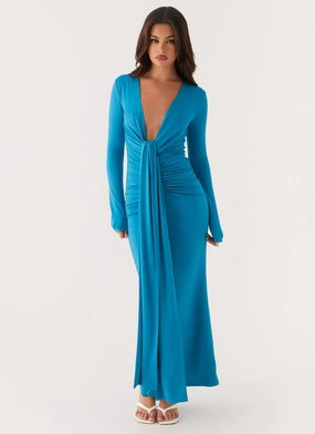 Miesha Long Sleeve Maxi Dress - Blue Soft Balance Chill Lines