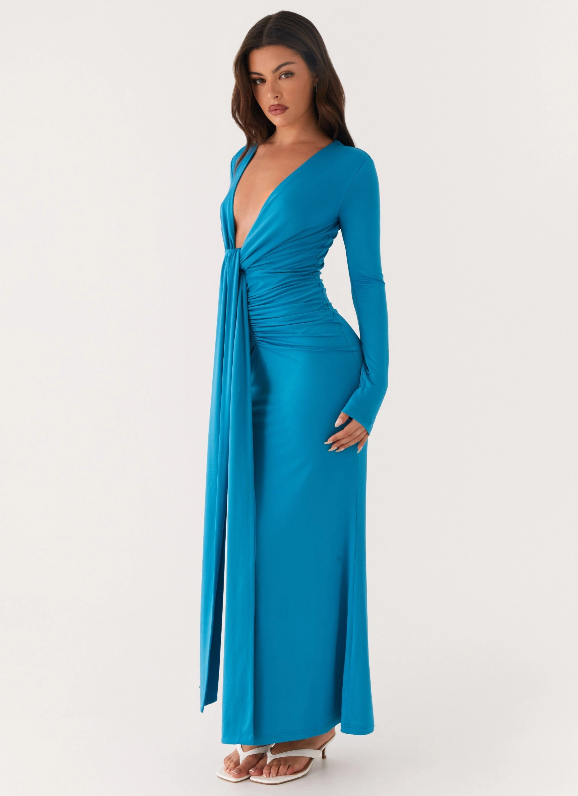 Miesha Long Sleeve Maxi Dress - Blue Natural Wrap
