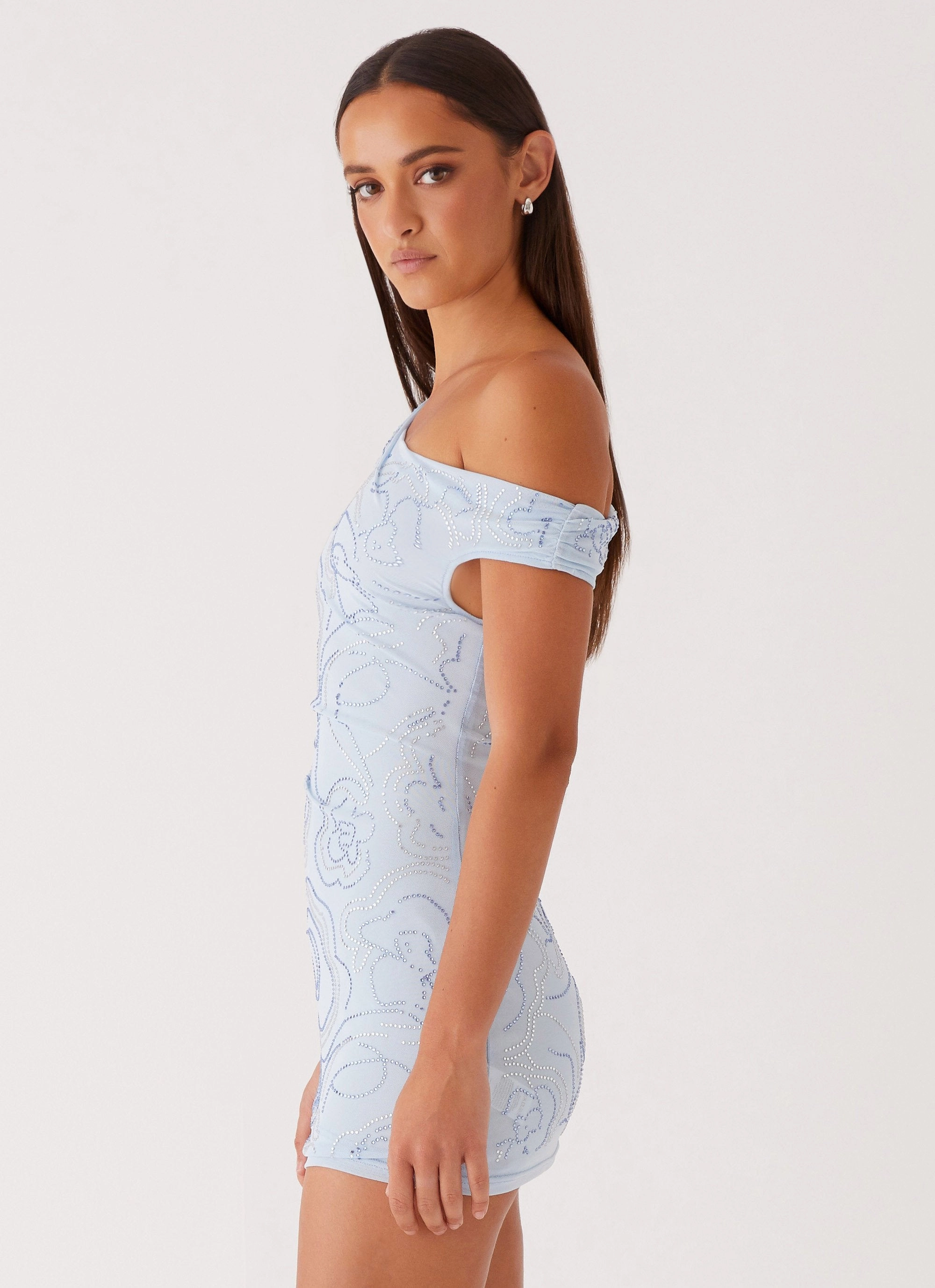 Mountain High Mini Dress - Blue Smart Waistband Design Natural Texture