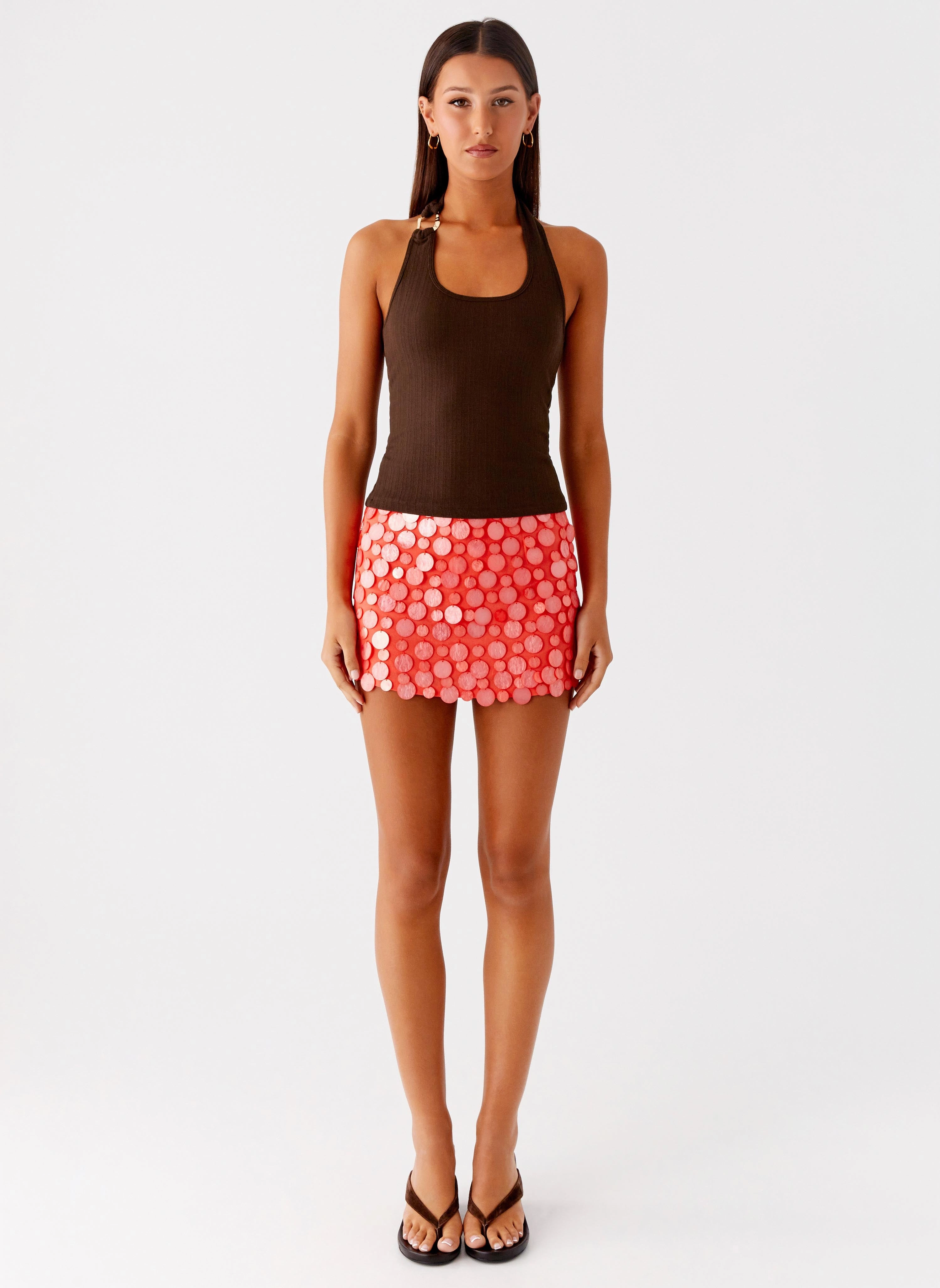 On The Move Anti Static Finish Movie Star Mini Skirt - Mandarin Red