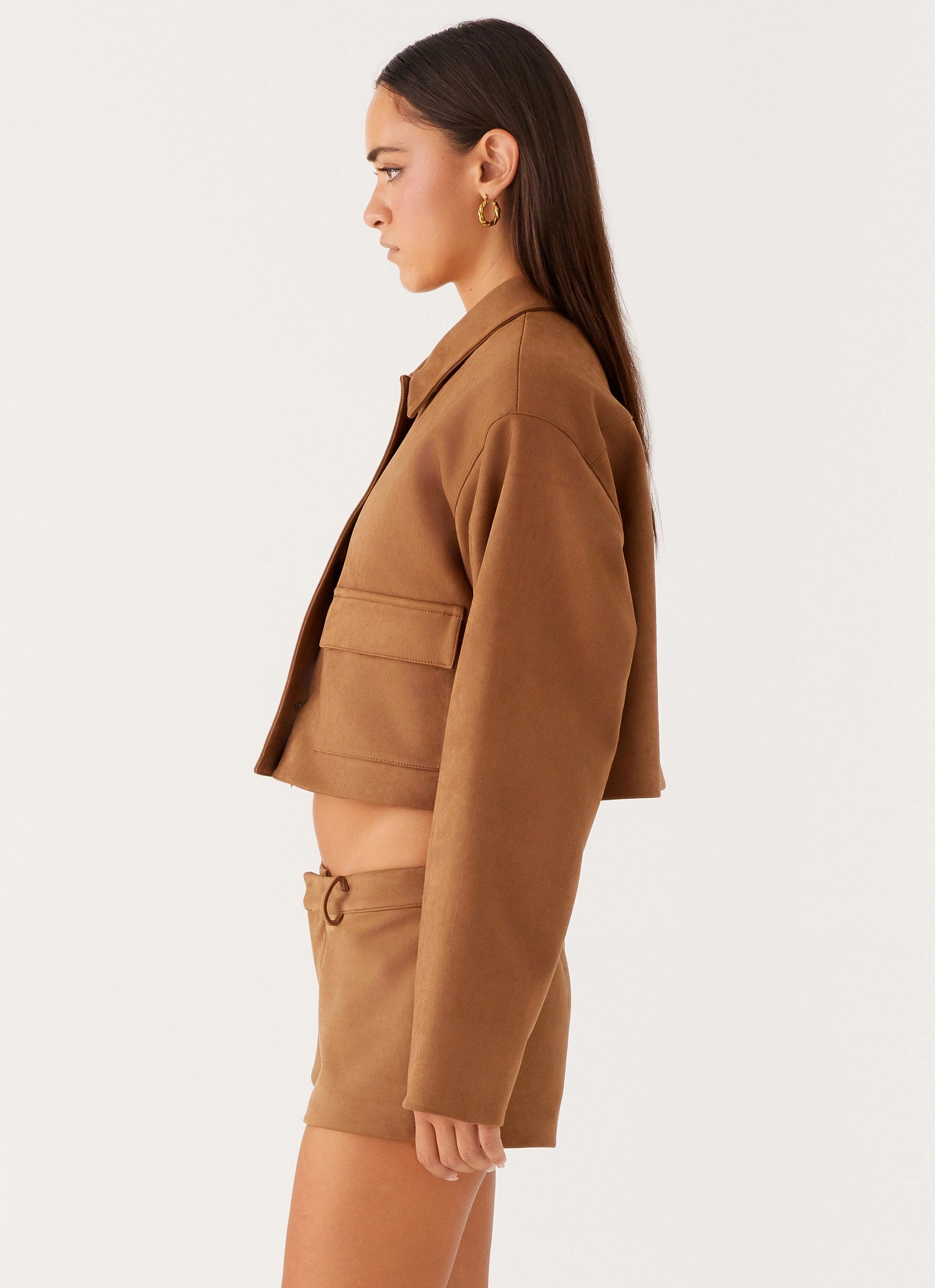 Gio Crop Jacket - Brown Touchscreen Compatible Cuffs