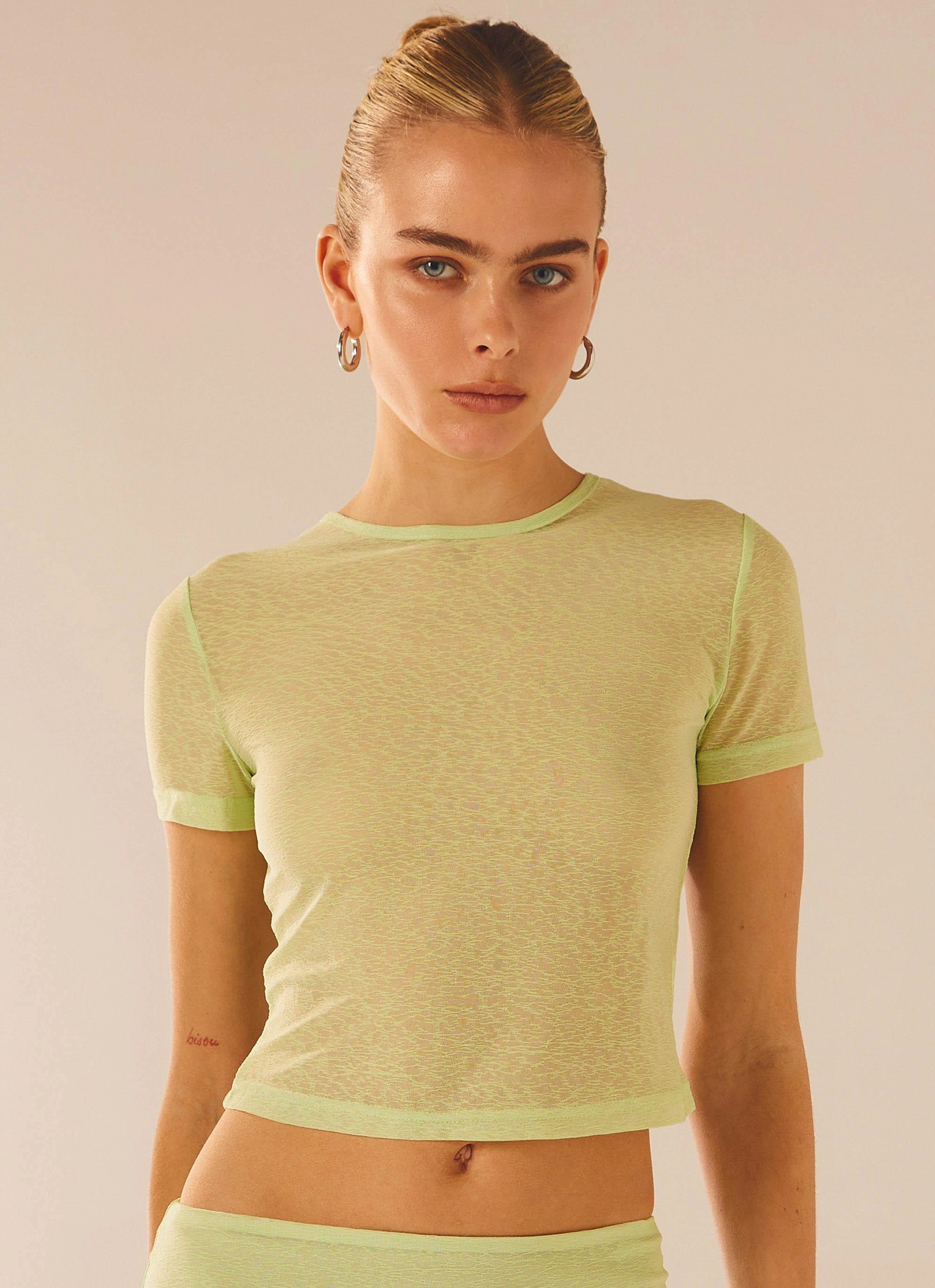 Glow In Dark Accents Quilted Pattern Just Like Magic Mesh Tee - Lime