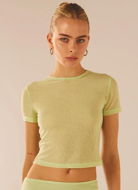 Glow In Dark Accents Quilted Pattern Just Like Magic Mesh Tee - Lime