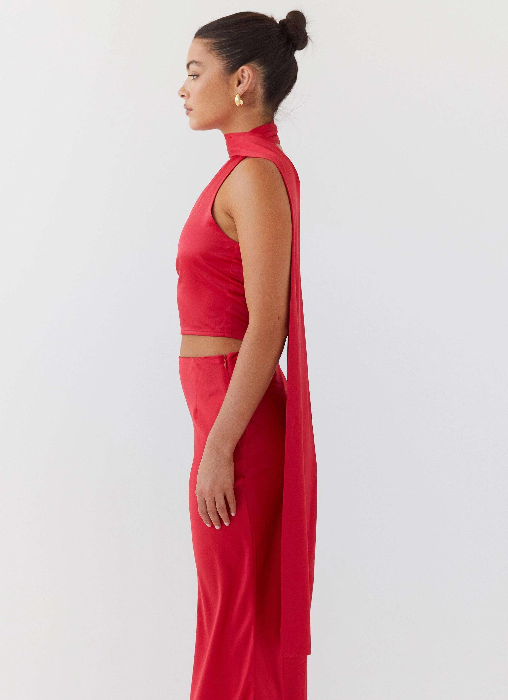 All Day Layering Josefina Satin Scarf Top - Rouge Red