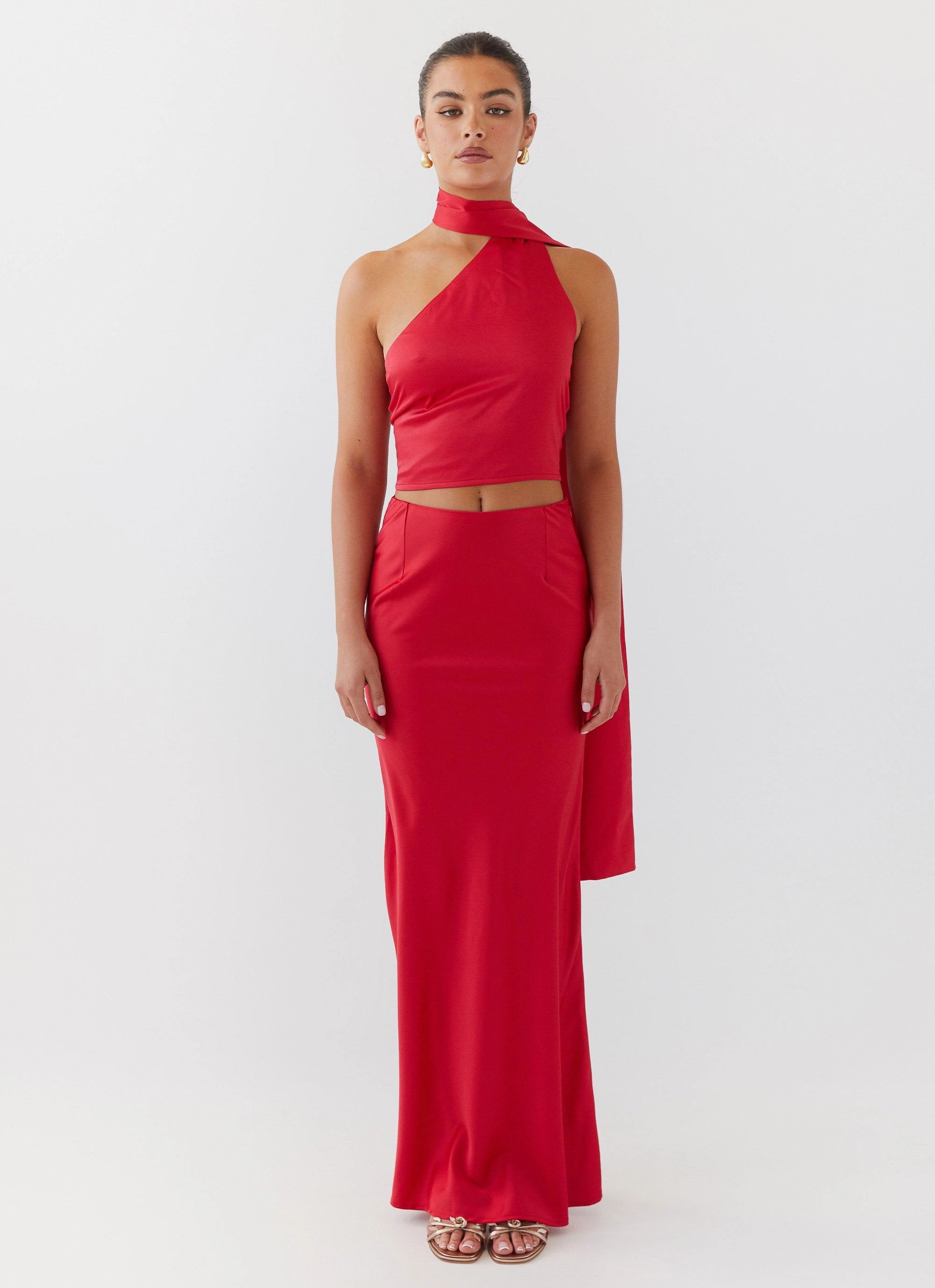 Josefina Satin Scarf Top - Rouge Red Autumn Layers