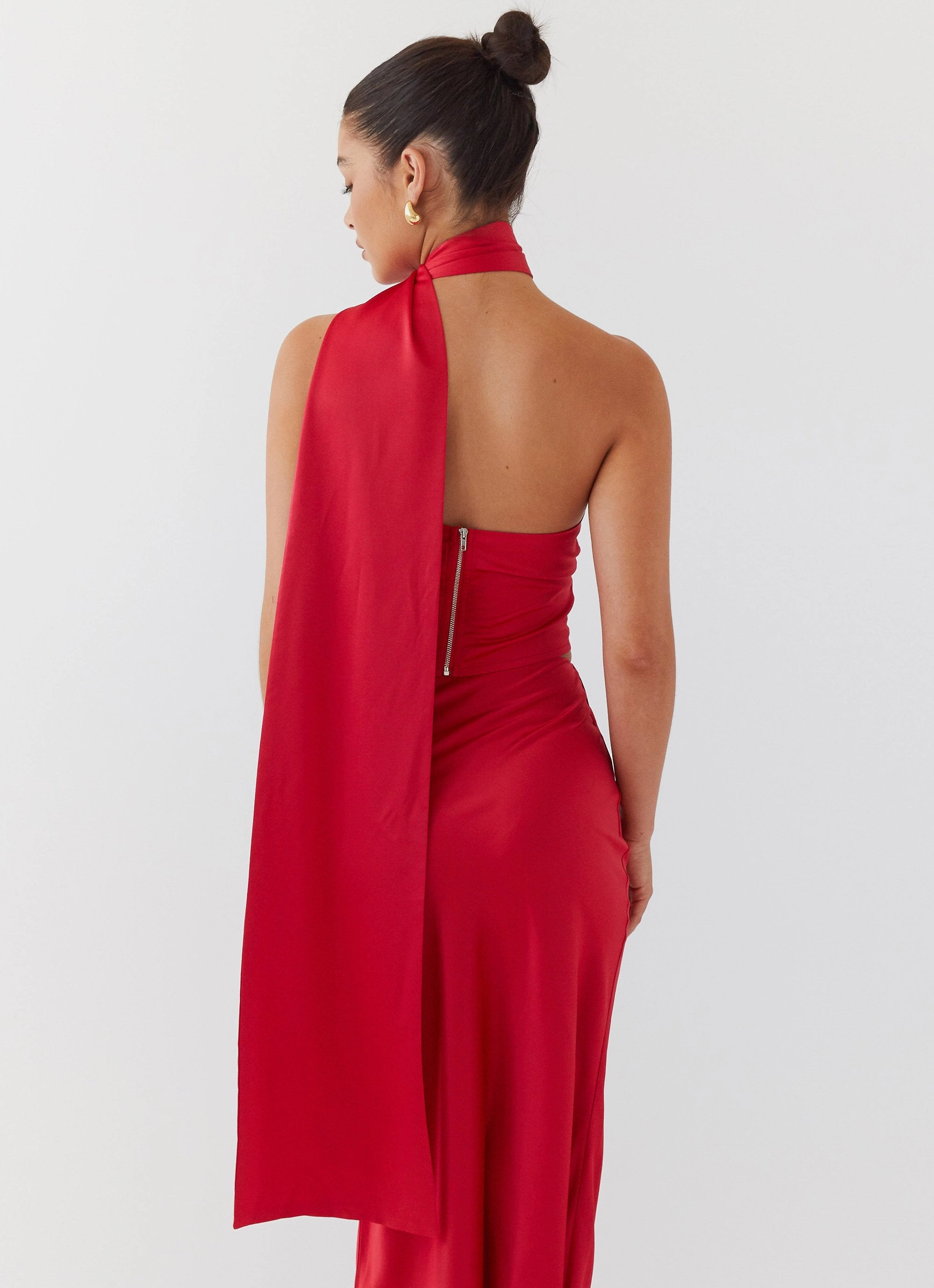 Low Profile Collar Magnetic Fastenings Josefina Satin Scarf Top - Rouge Red