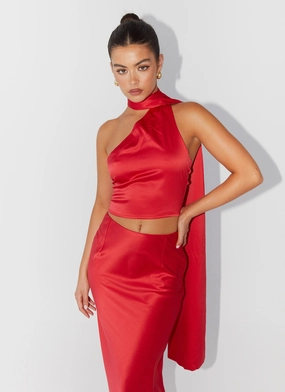Josefina Satin Scarf Top - Rouge Red LightPadding