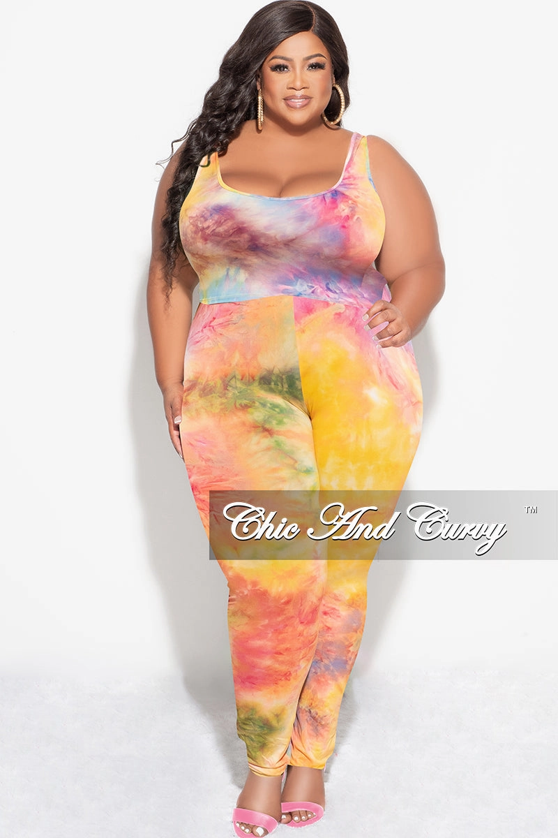 Final Sale Plus Size 3-pc (Duster, Crop Tank Top & Pants) Set in Rainbow Sherbet Tie Dye Double Needle Stitching