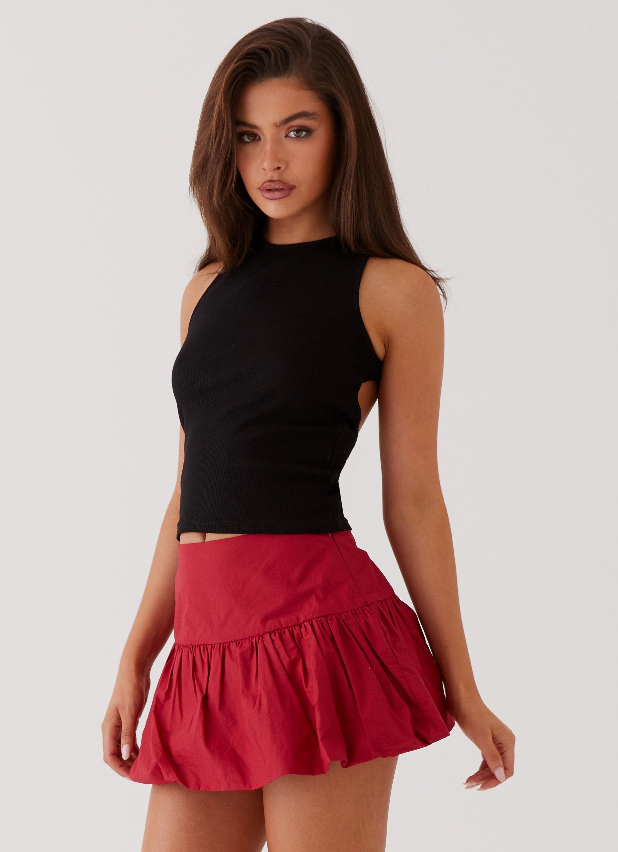 Hotel California Low Rise Mini Skirt - Red Quick Change Light Waist